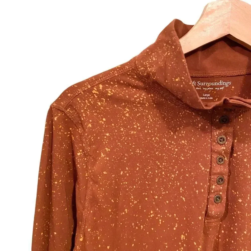 Soft Surrounding Half Button Collared/Turtleneck Long Sleeve Top in Size Large